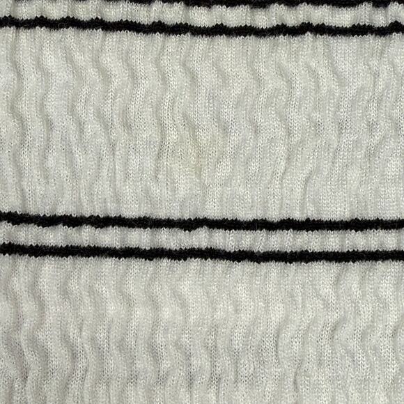 FRENCH CONNECTION Sz L Stripe Crinkle Knit Balloon Sleeve Coastal Minimalist Top - Picture 3 of 9